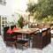 Outdoor Rattan Dining Set 9 Piece with Cushions and Umbrella Hole